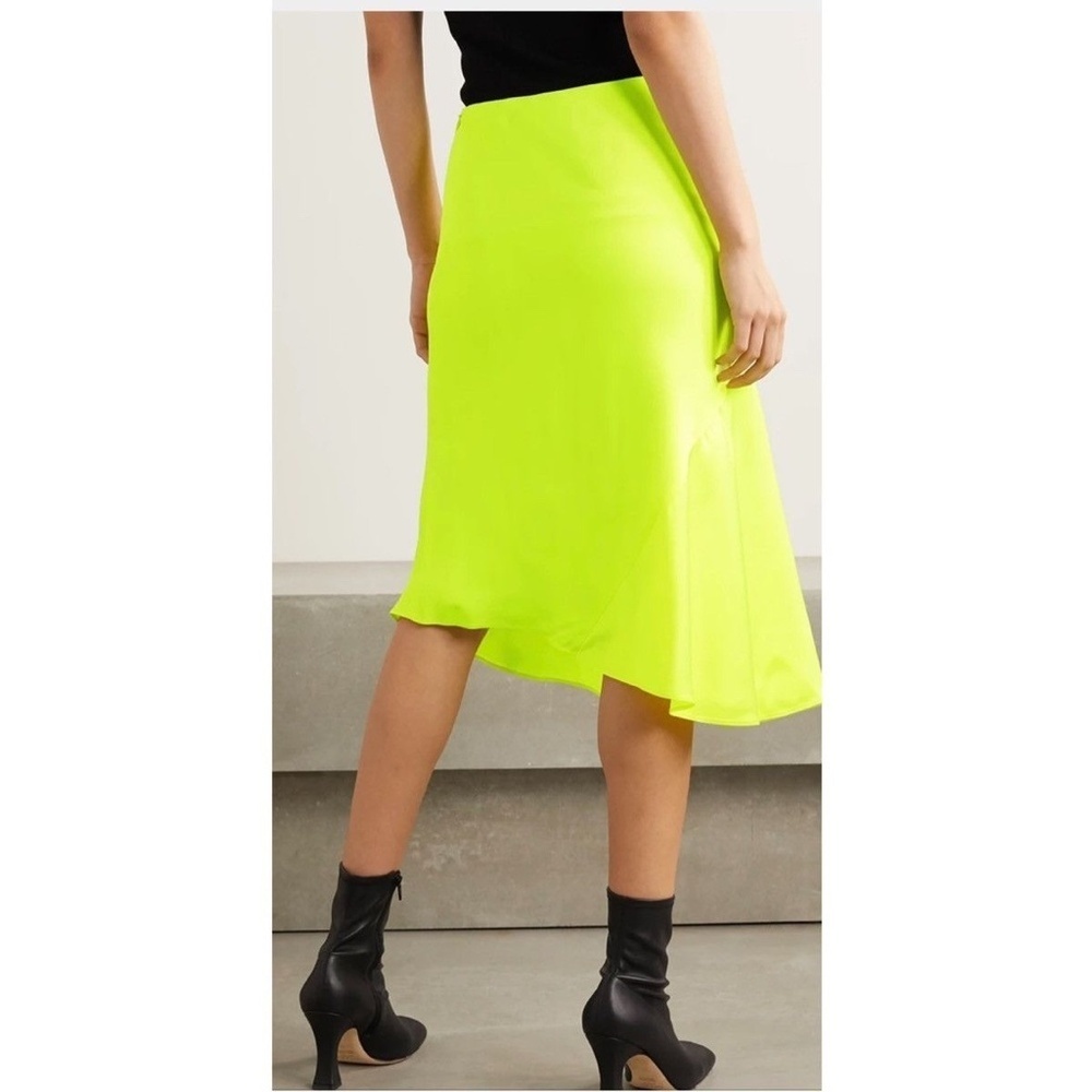 HELMUT LANG | LUXURY ASYMMETRIC WO GRUNGE/MODERN SATIN SKIRT NEON YELLOW | SIZE0 - Picture 4 of 12